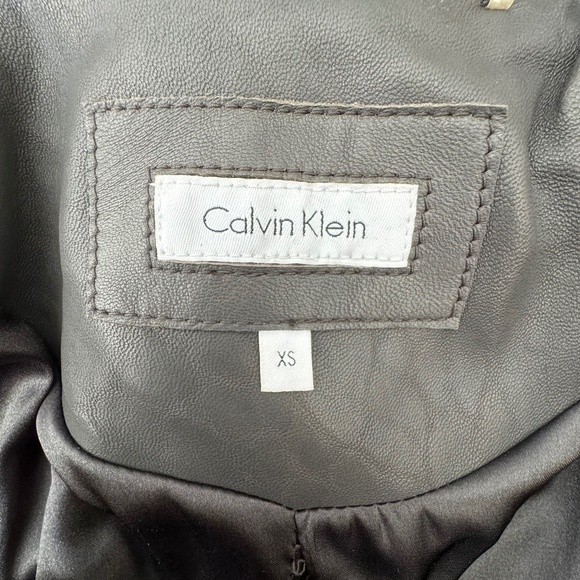 Women’s Calvin Klein 100% Genuine Leather Motorcycle Jacket  XS Gray NEW flaws - Picture 5 of 13